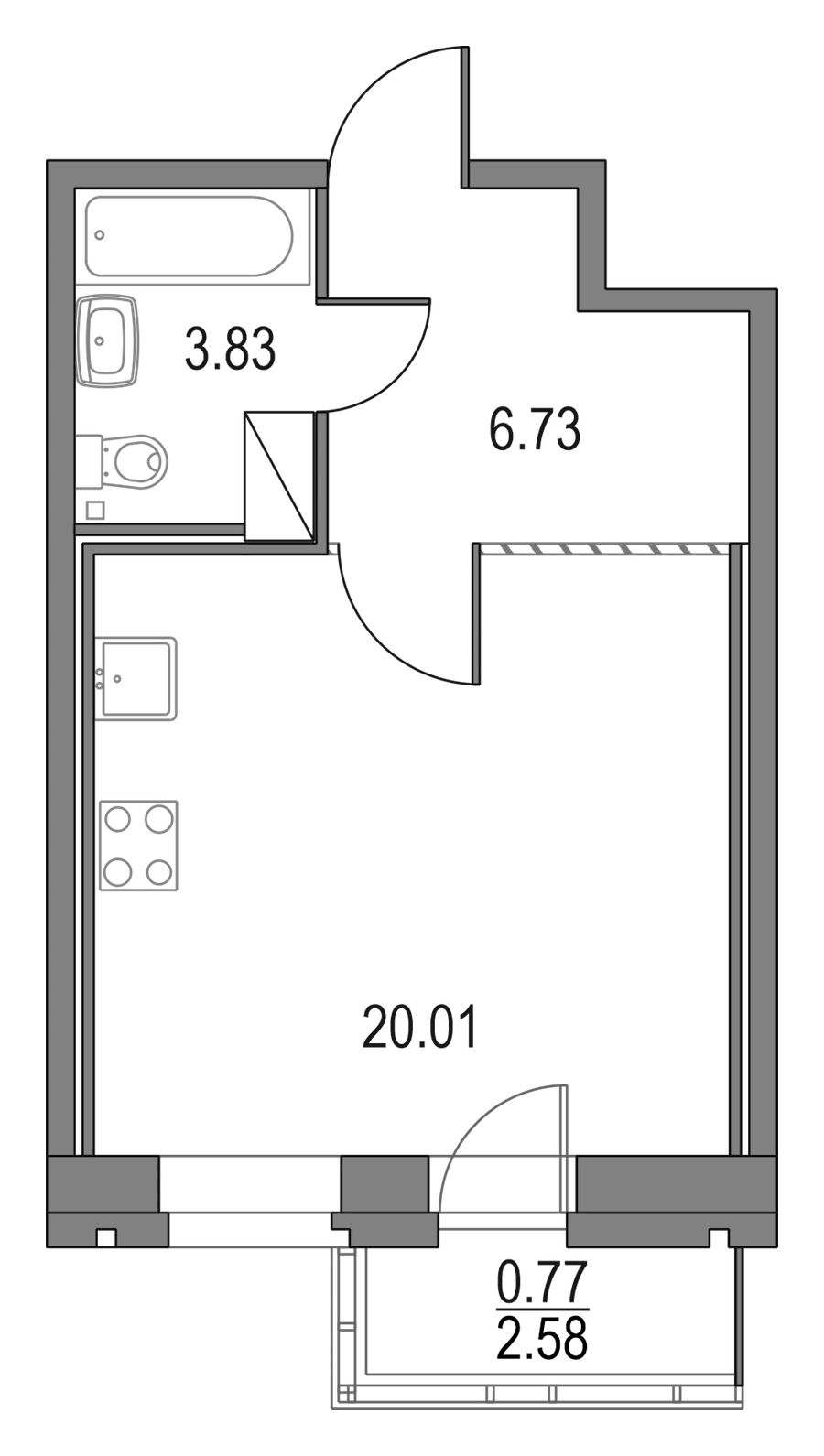 Квартира студия 31.34 м², 4/19 эт., ЖК «Приморский квартал»